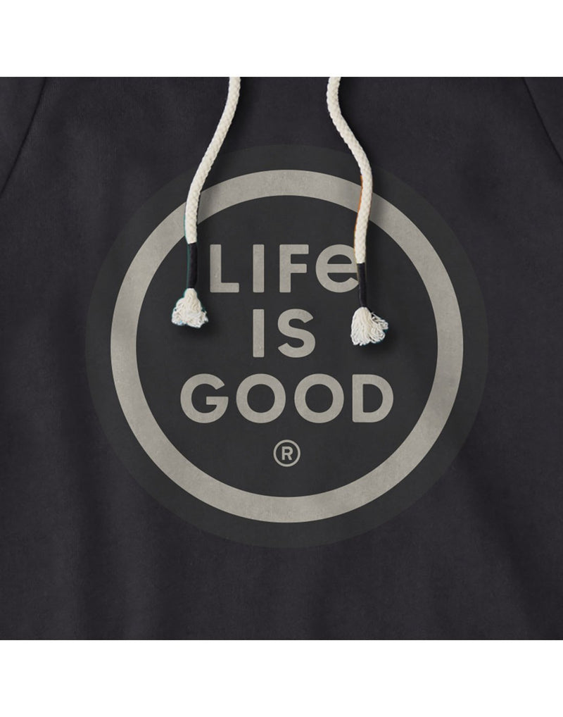 Life is good men's simply true grey colour hoodie brand close-up view