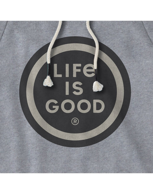 Product Image – Life is good men's simply true hoodie brand close-up view