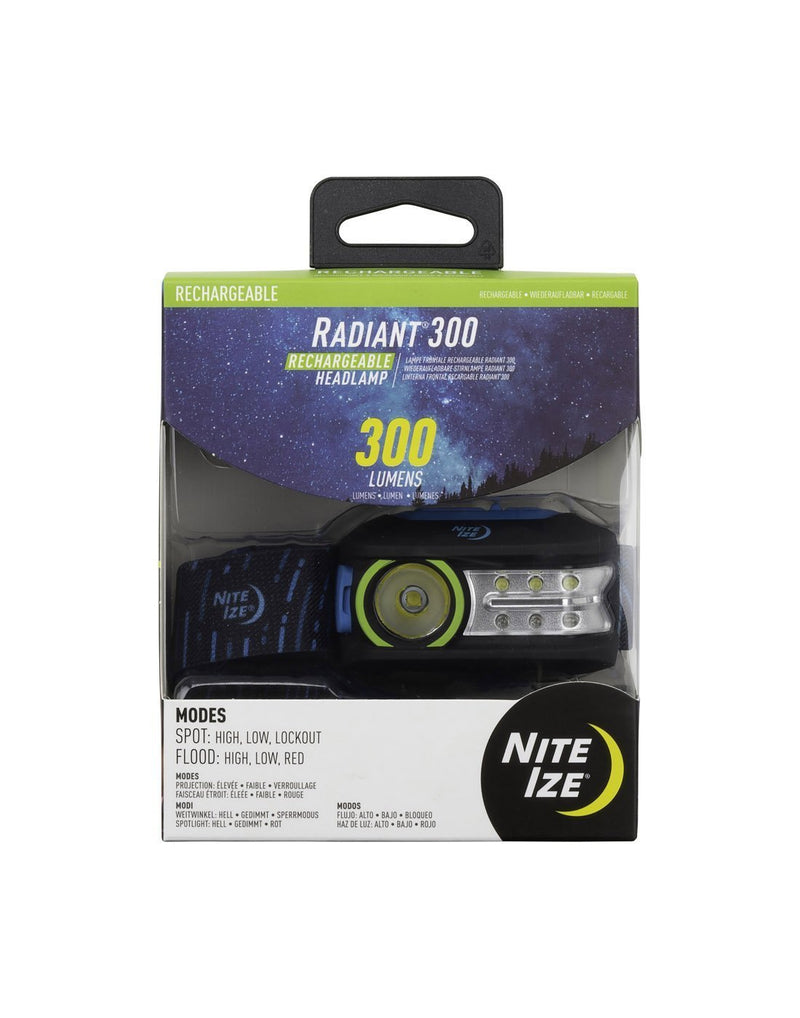 Radiant® 300 rechargeable headlamp packaged front view