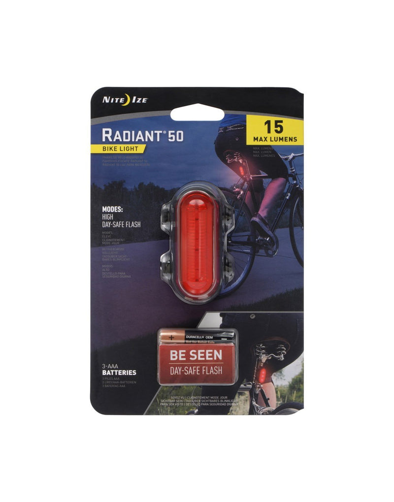 Radiant® 50 bike light red LED packaged front view
