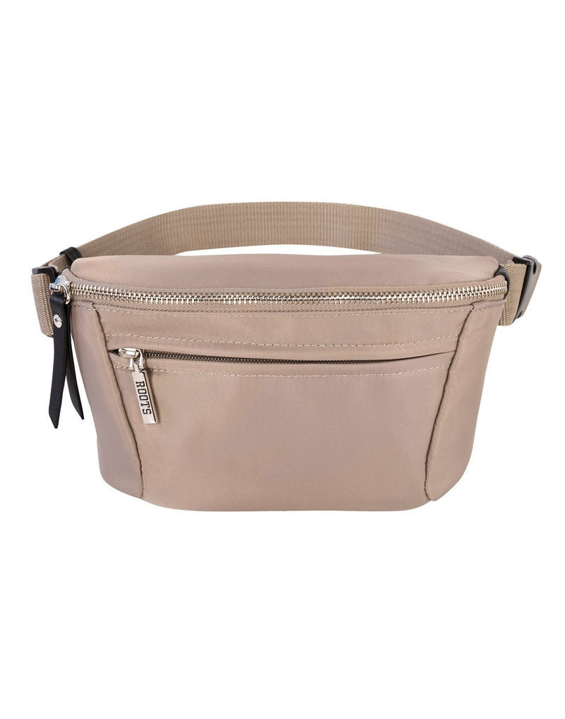 Roots taupe colour waist bag front view