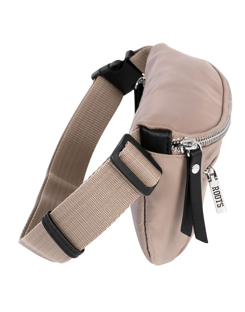 Roots taupe colour waist bag right side view