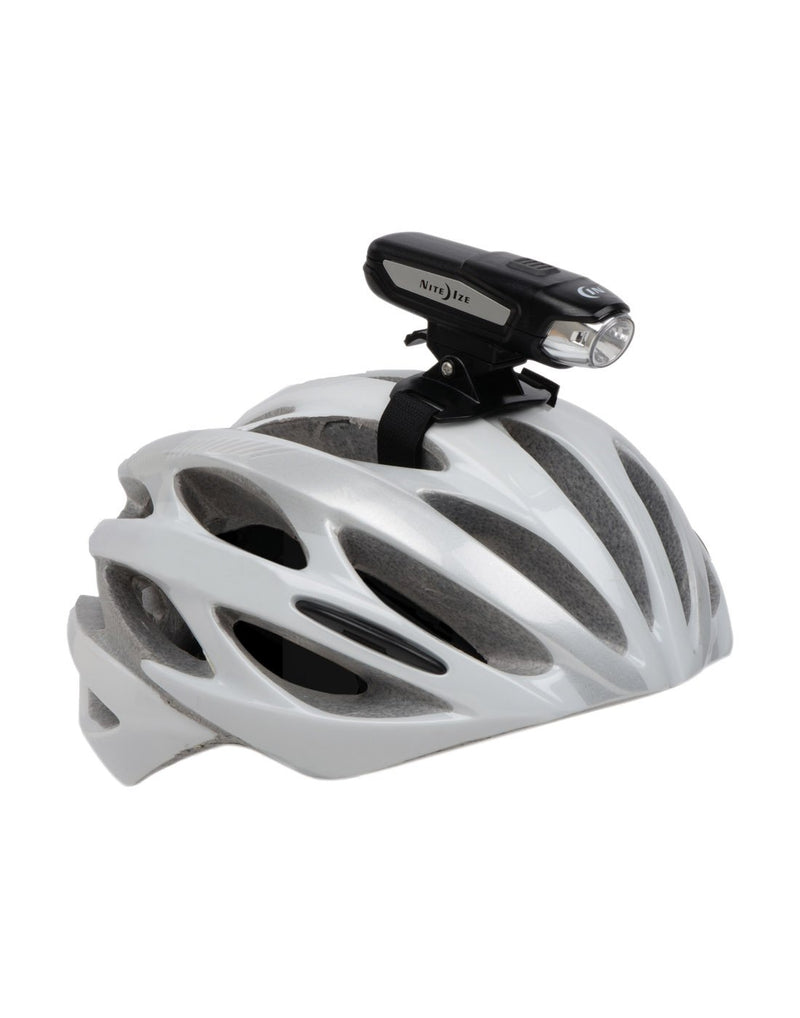 Radiant® 750 rechargeable bike light on helmet