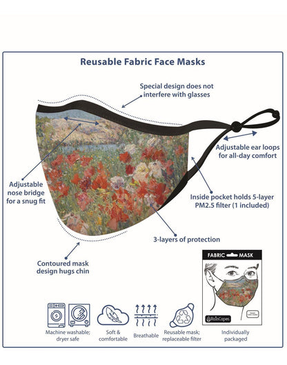 RainCaper monet water lilies print reusable face mask information chart