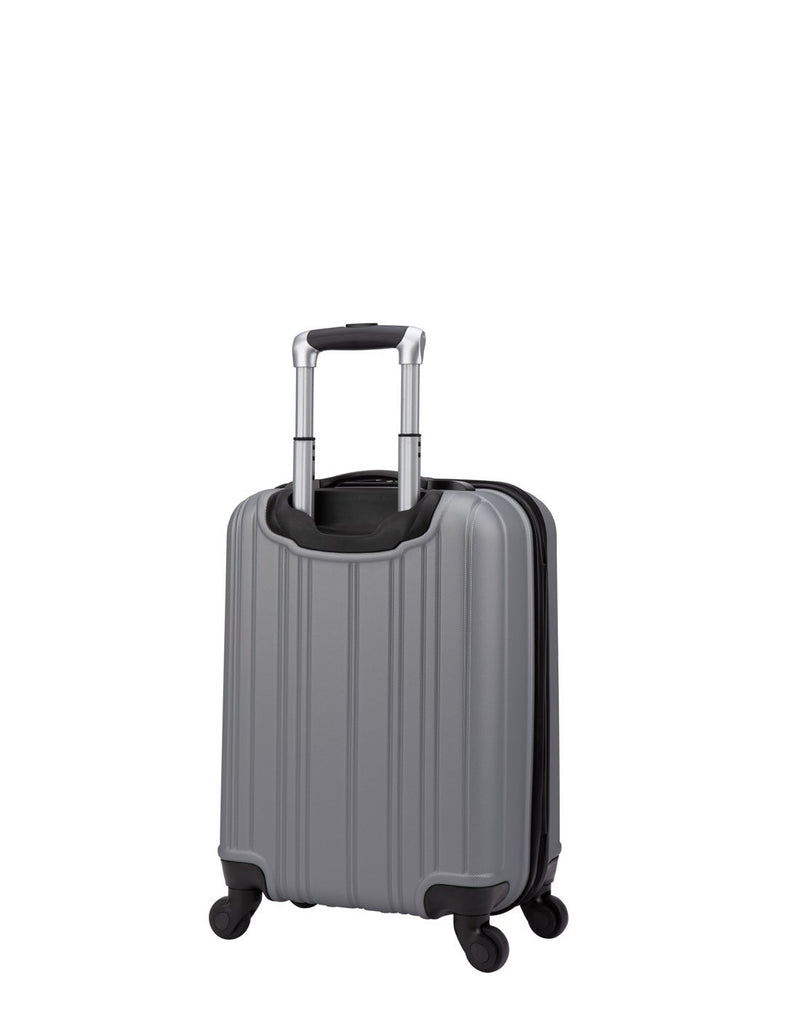 Roots Identity 19" Hardside Spinner Carry-on in silver, back view with verticle grooves