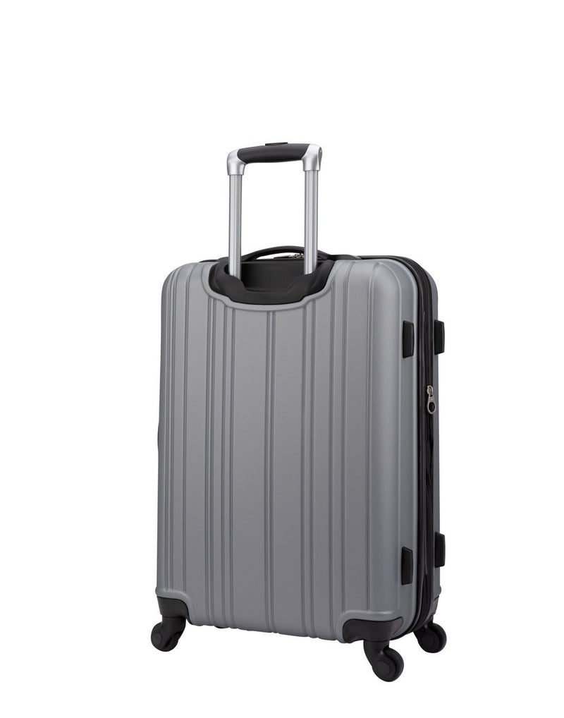 Roots Identity Hardside 24" Expandable Spinner in silver, back view with verticle grooves
