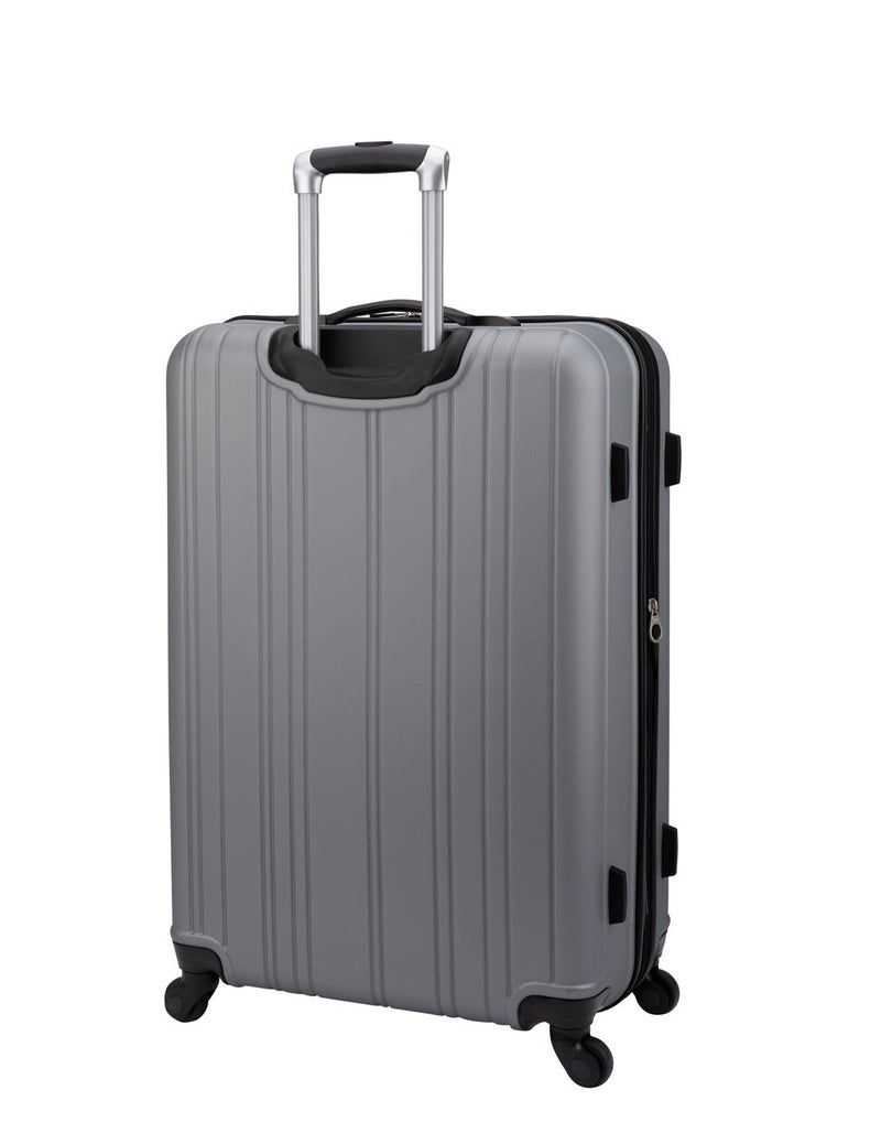 Roots Identity Hardside 28" Expandable Spinner in silver, back view with verticle grooves