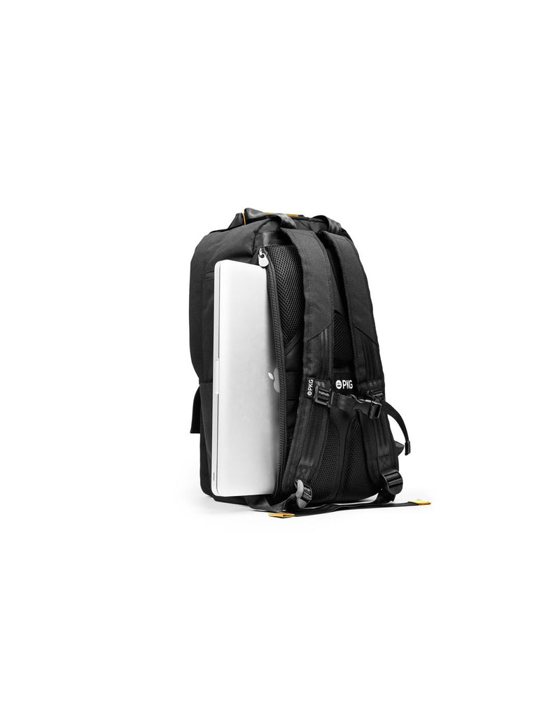 PKG Rosseau Mid II Backpack - black, side back view showing laptop pocket along back panel