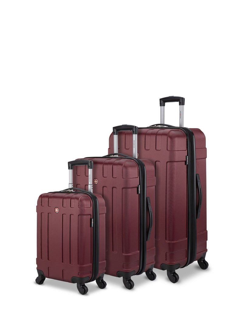 Swiss Gear Tyax 3-Piece Expandable Hardside Luggage Set, oxblood colour, all three sizes lined up back to front