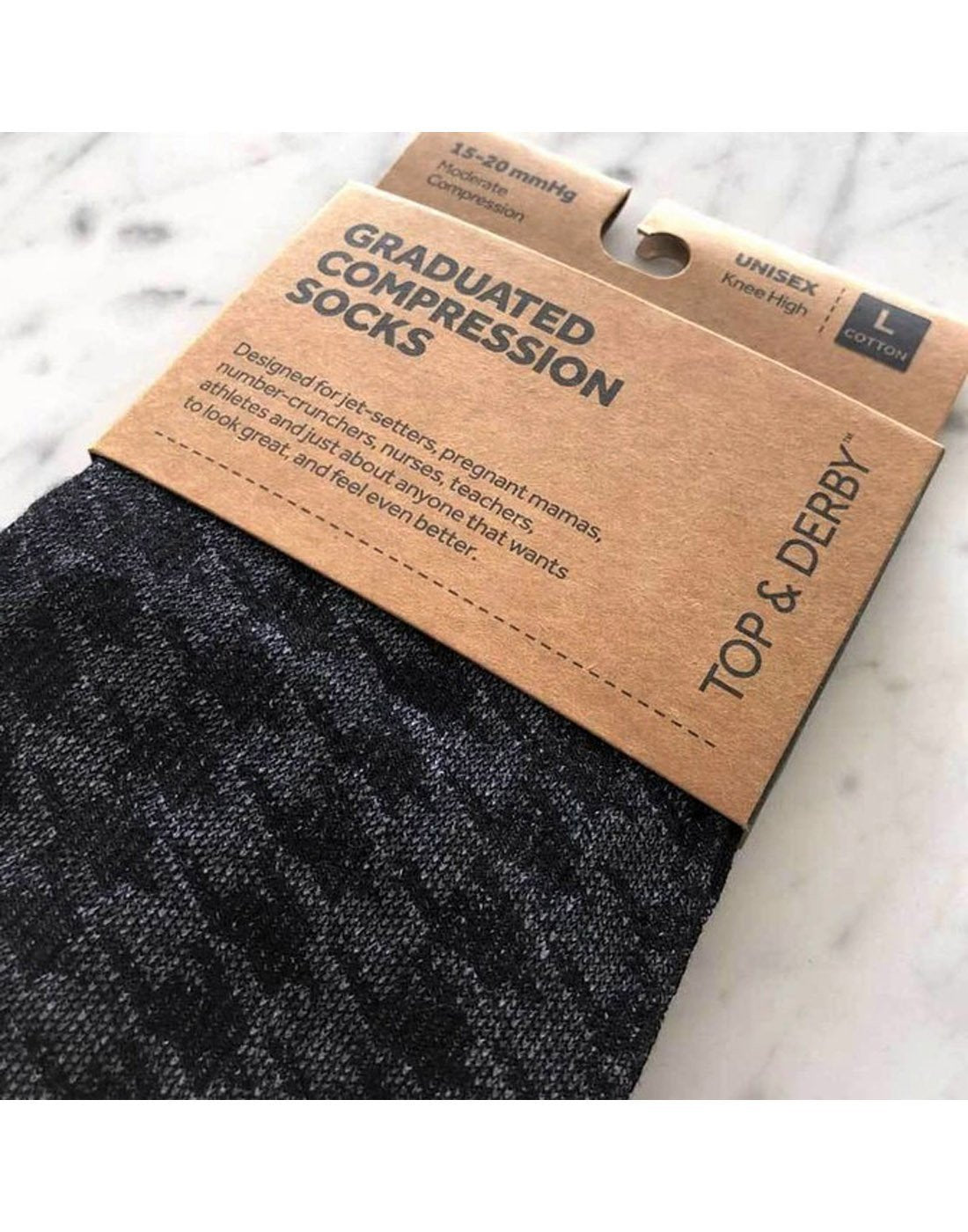 Unisex cotton knee-high compression socks - self made, packaged view