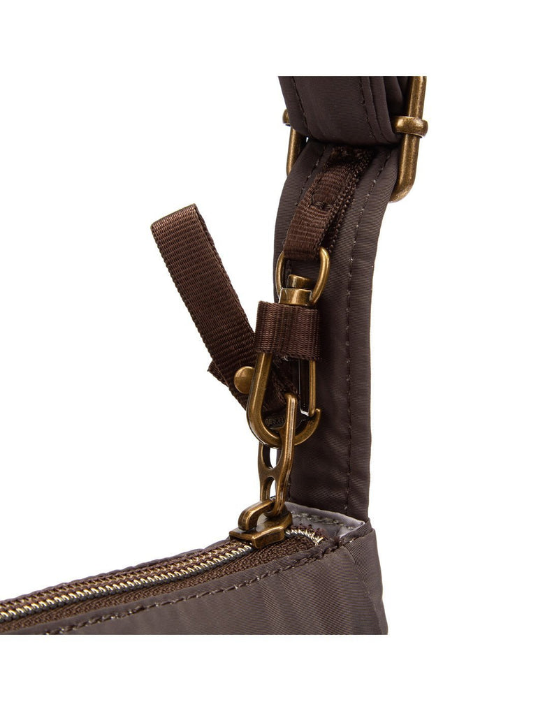 Pacsafe stylesafe anti-theft mocha colour crossbody bag pocket anti-theft chain holder