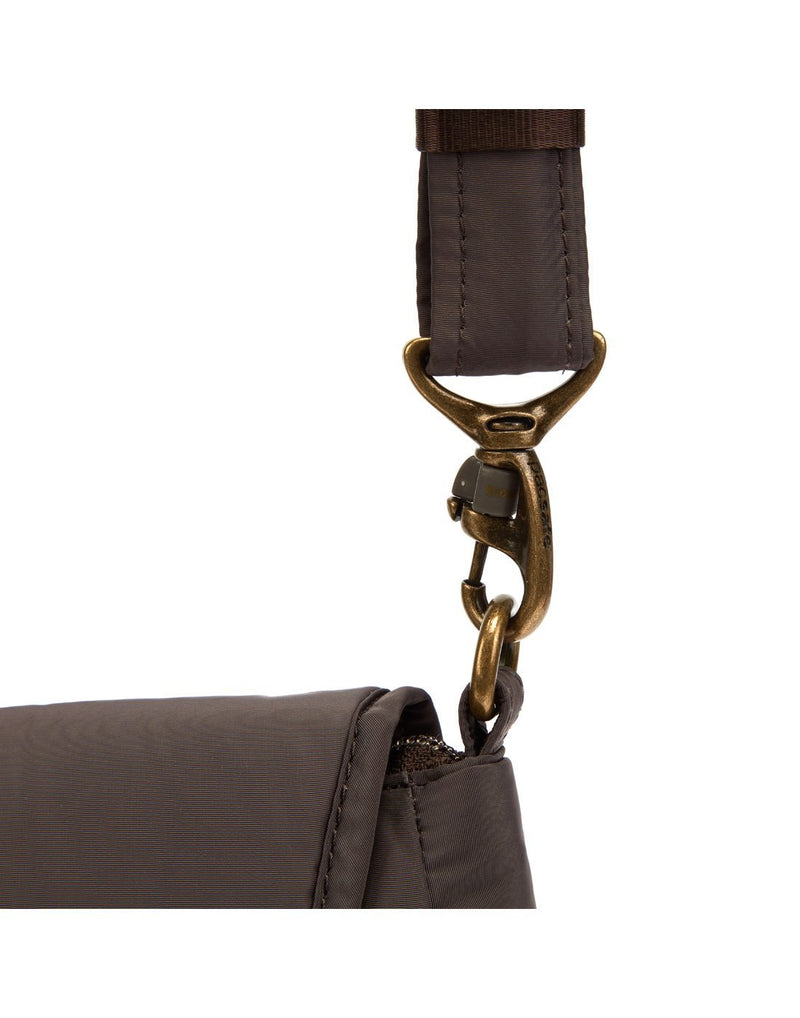 Pacsafe stylesafe anti-theft mocha colour crossbody bag strap holder