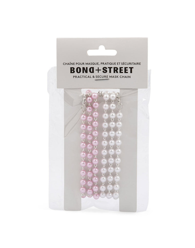 Bondstreet mask chains 2 pack white/pink pearl colour packing front view