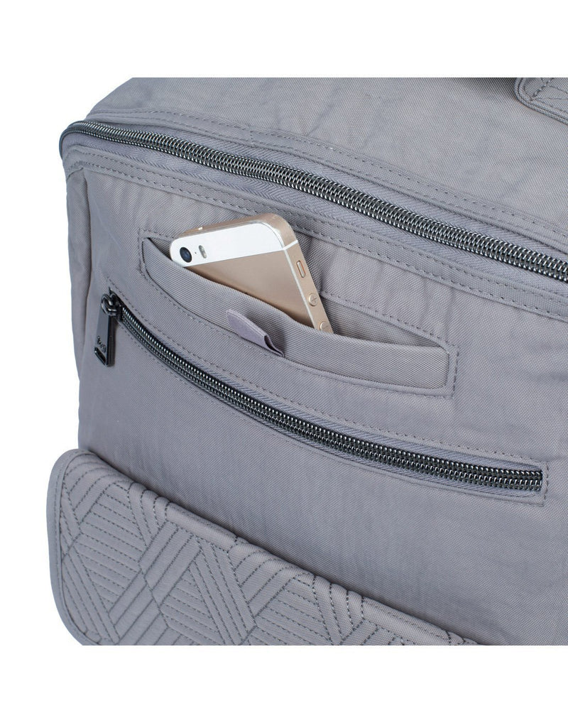 Lug tumbler backpack pearl grey colour front top pocket