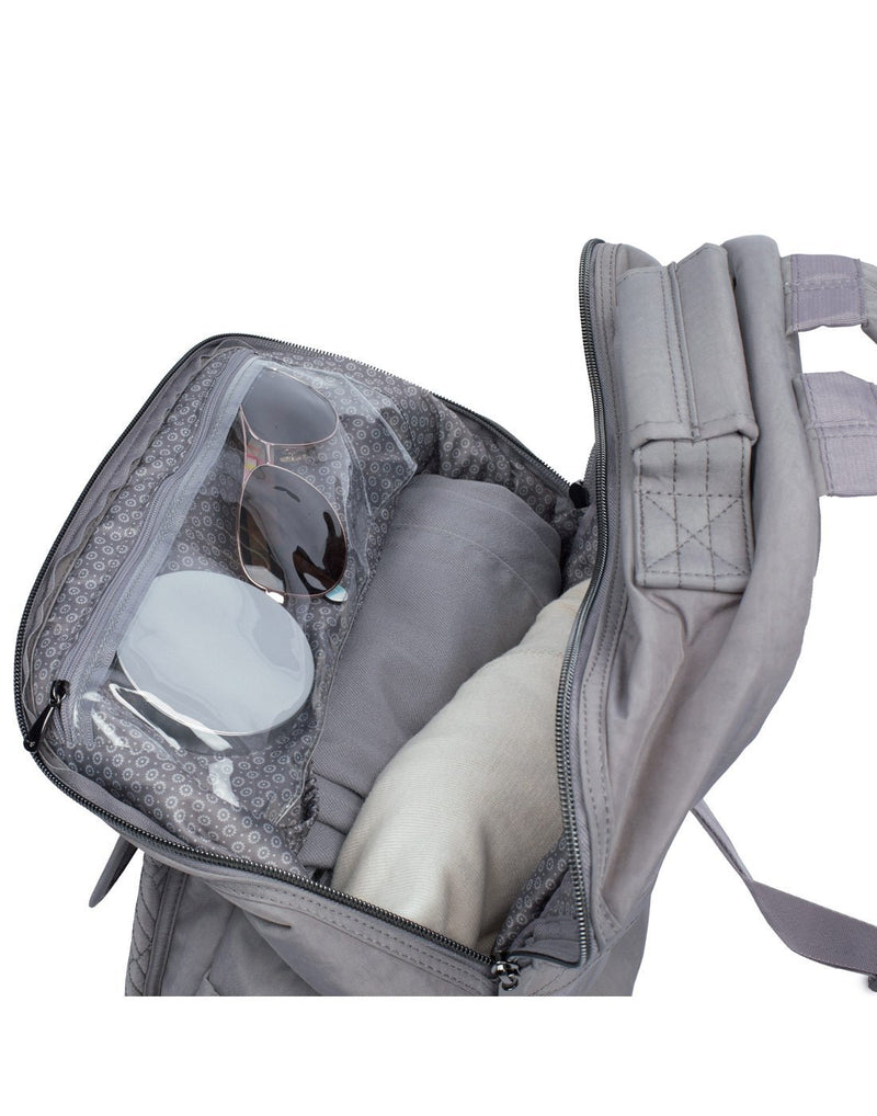 Lug tumbler backpack pearl grey colour interior transparent pocket
