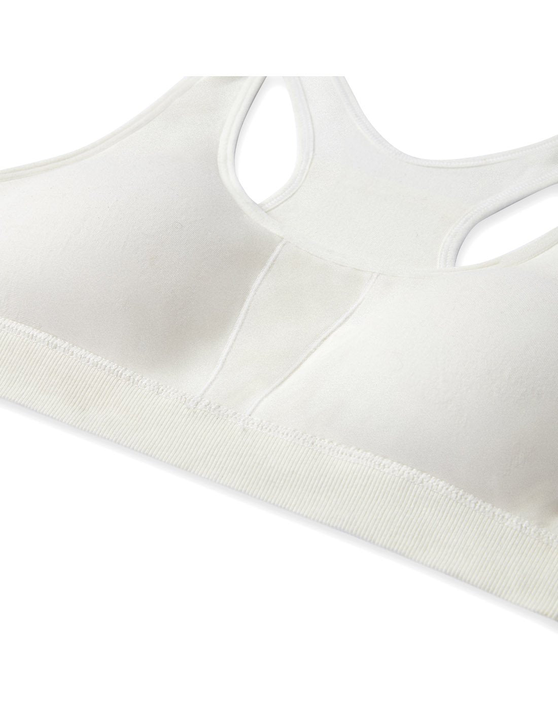 Tilley Women's Comfort Travel Bra - white, close up of front showing hidden pocket