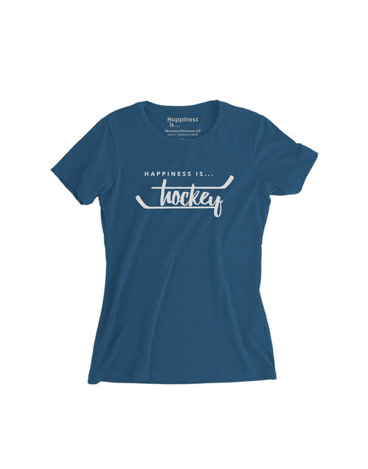 Product Image – Happiness Is...Hockey Women's T-Shirt in sea blue, front view