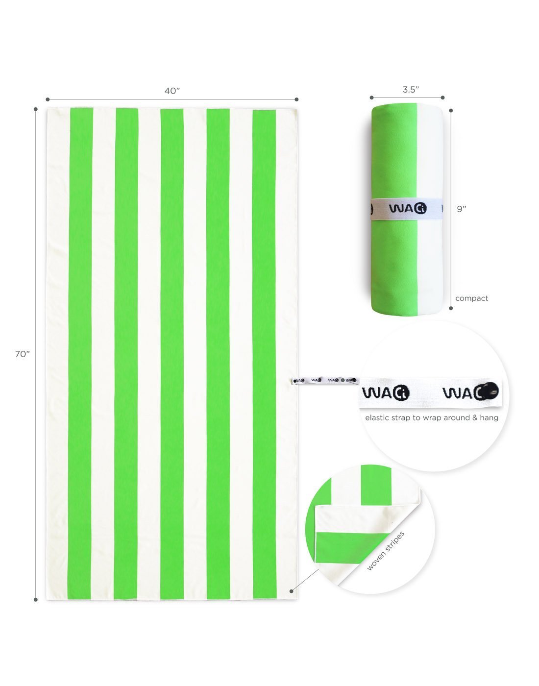 Waci jumbo beach towel summer green design size chart