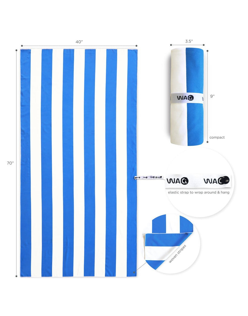 Waci jumbo beach towel french blue design size chart