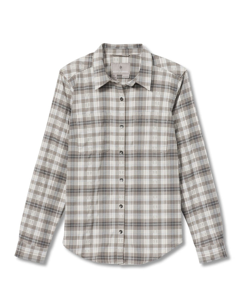Royal Robbins Women's Thermotech Flannel in silver birch picchu plaid, front view