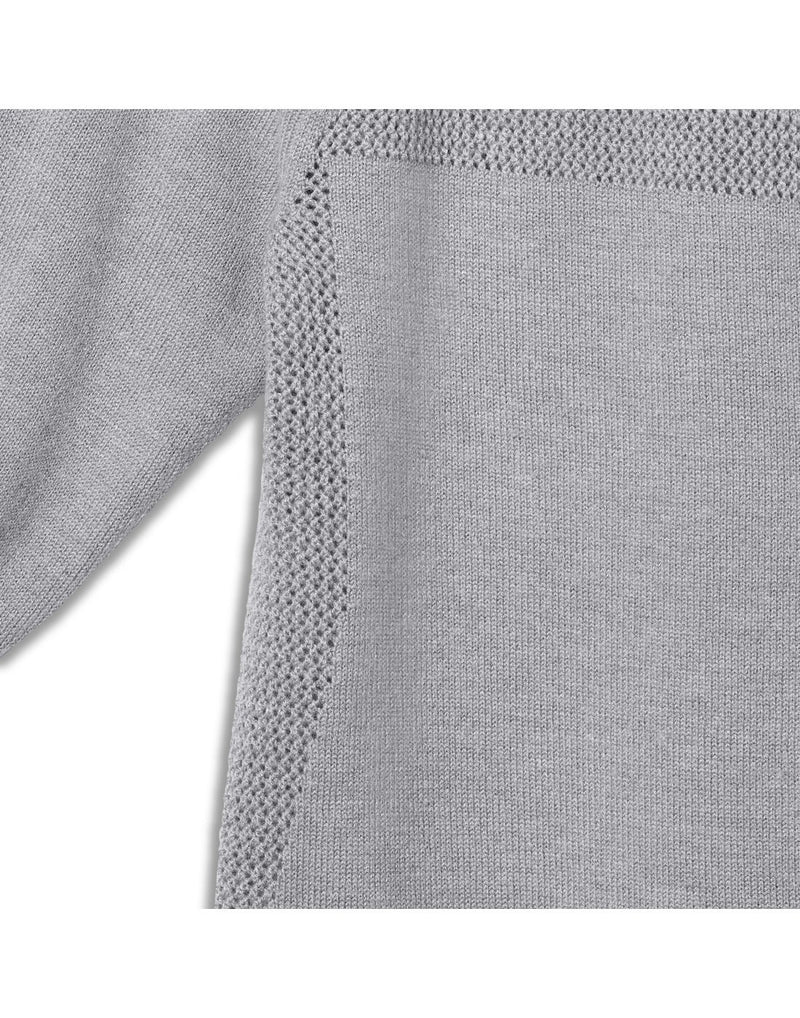 Close up of Royal Robbins Men's Ventour 1/4 Zip Sweater in pewter heather colour, showing texture of sweater