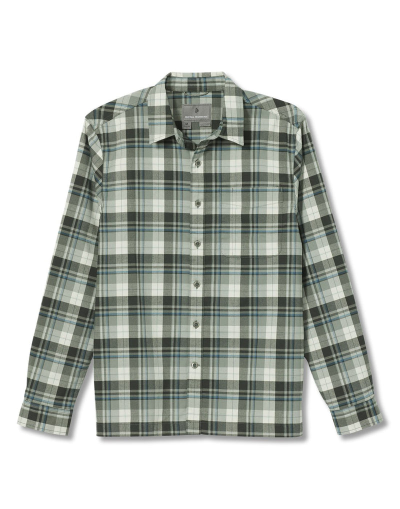 Royal Robbins Men's Thermotech Drake Plaid Long Sleeve in river rock, front view