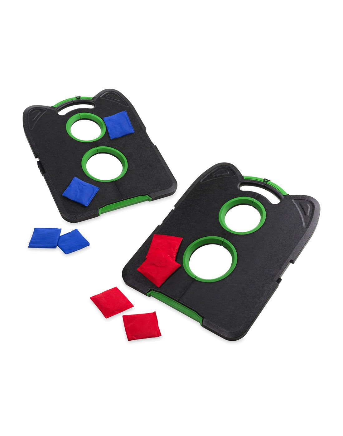 Hearth Song Pick-Up-And-Go Portable Cornhole - product view - two boards with blue and red bean bags