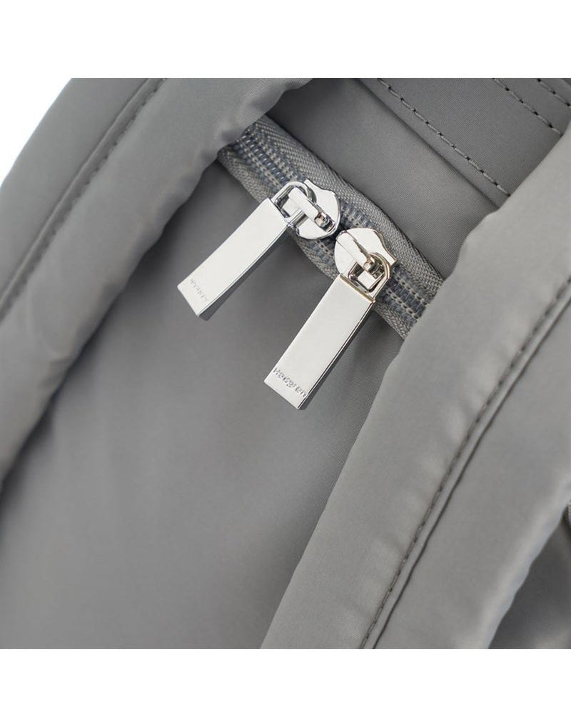 Hedgren vogue titanium colour backpack compartment zipper on back