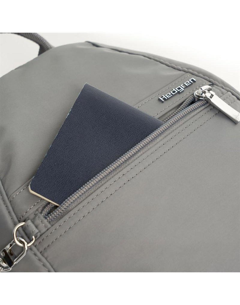 Hedgren vogue titanium colour backpack front pocket