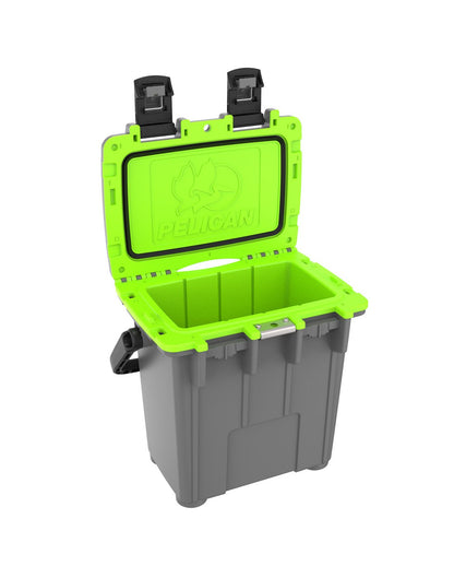 Pelican™ Elite 20qt Cooler - dark grey and green colour, with lid open showing green interior