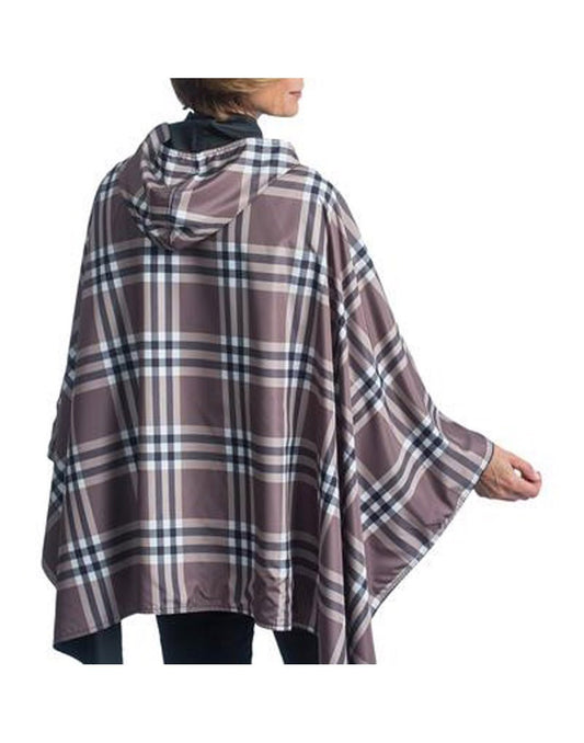 Product Image – RainCaper hooded travel cape - coco plaid colour back view